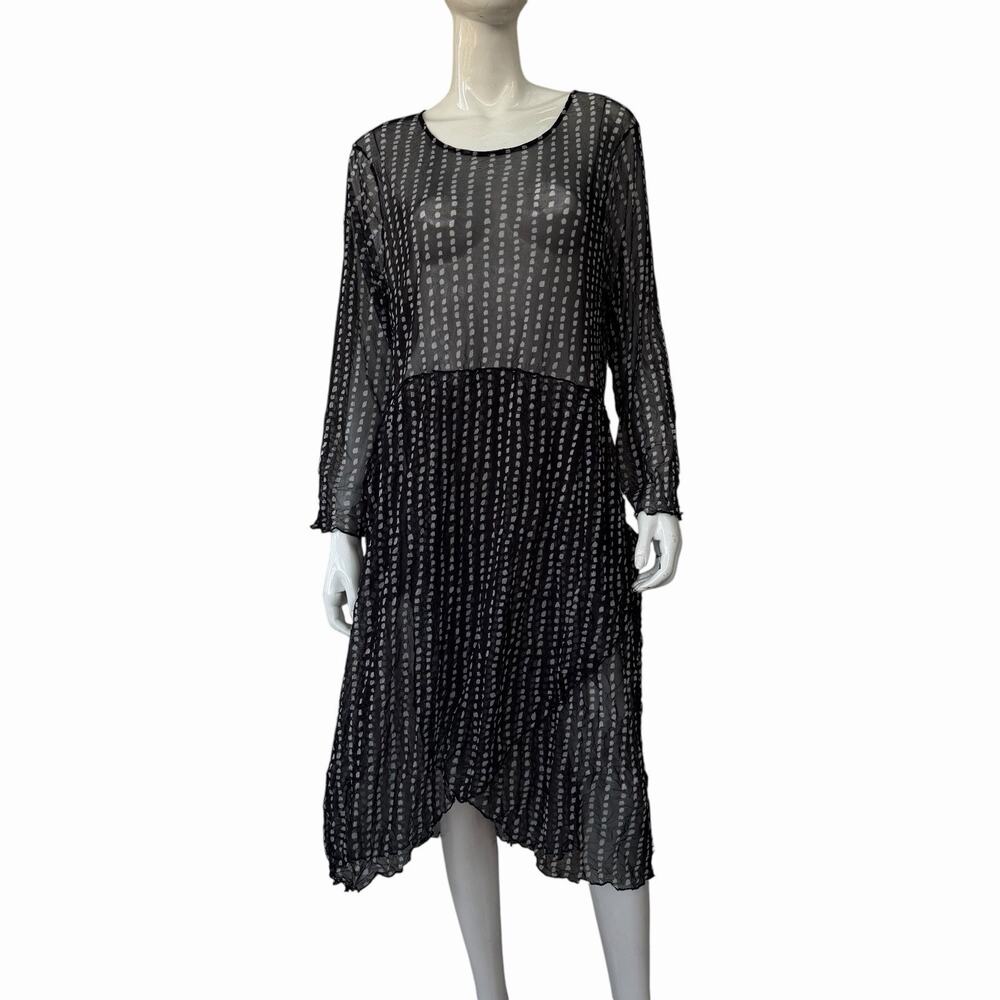 Lisa Bayne Black & White Asymmetrical Dress w/ Pockets Crinkle Texture 2XL